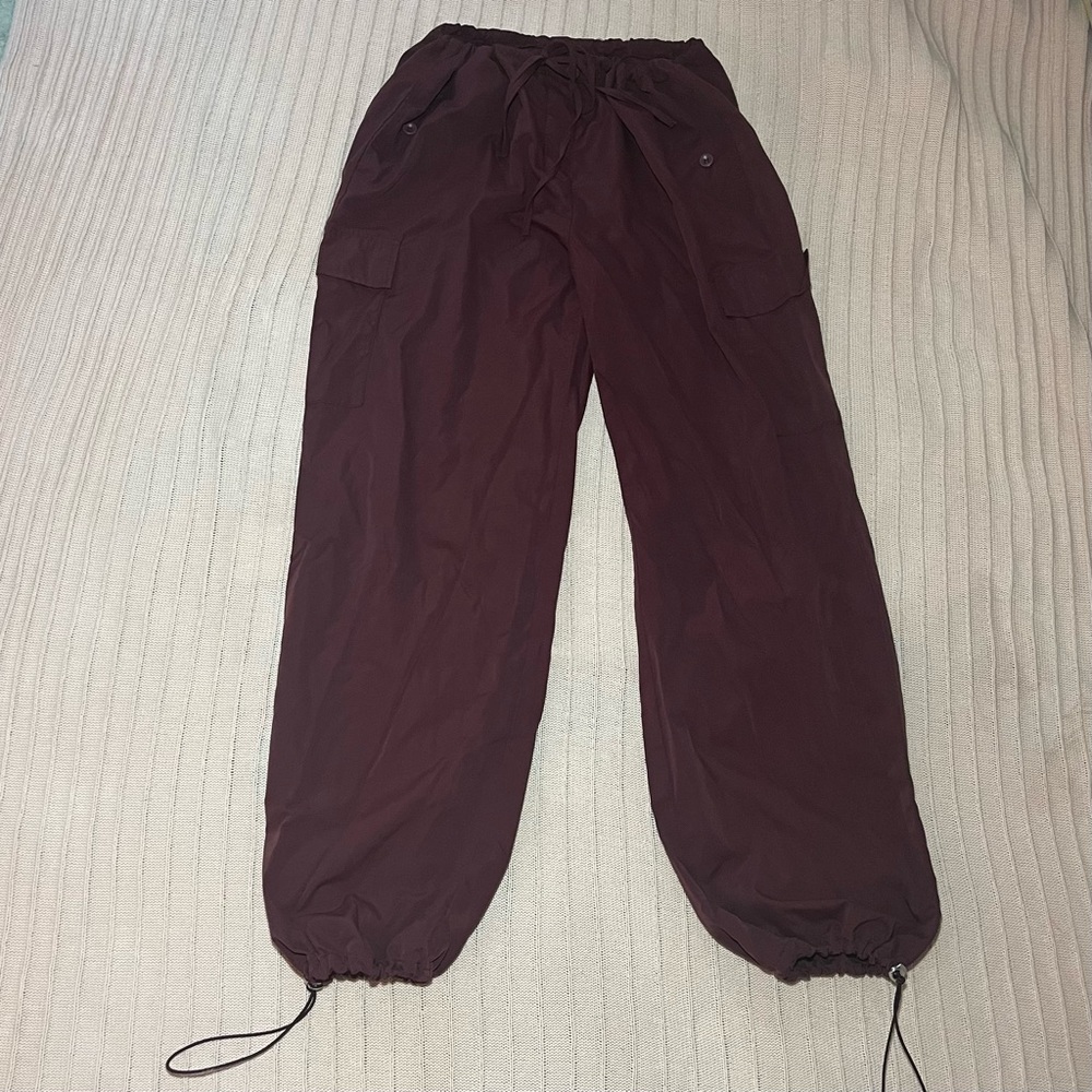 Burgundy Parachute Cargo Pants🍒